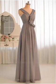 A-Line Grey Chiffon Floor-Length Bridesmaid Dresses/Wedding Party Dresses BD010500