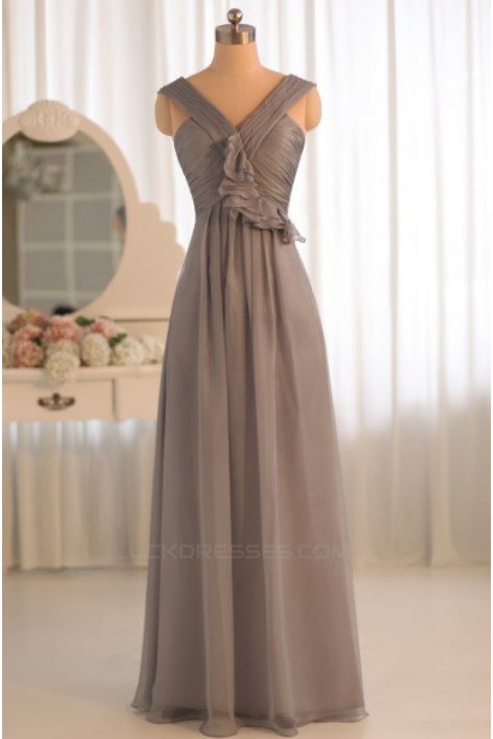 A-Line Grey Chiffon Floor-Length Bridesmaid Dresses/Wedding Party Dresses BD010500