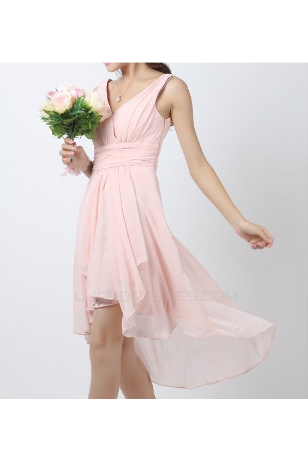 pink chiffon dress short