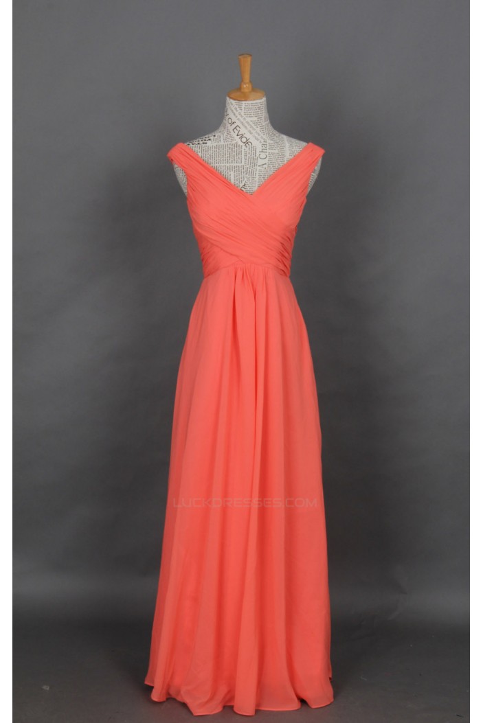 A-Line V-Neck Long Chiffon Bridesmaid Dresses/Evening Dresses BD010521