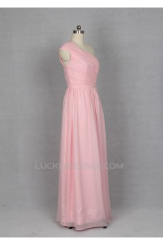 A-Line One-Shoulder Long Pink Chiffon Bridesmaid Dresses/Evening Dresses BD010532