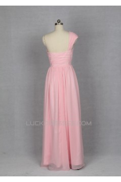 A-Line One-Shoulder Long Pink Chiffon Bridesmaid Dresses/Evening Dresses BD010532