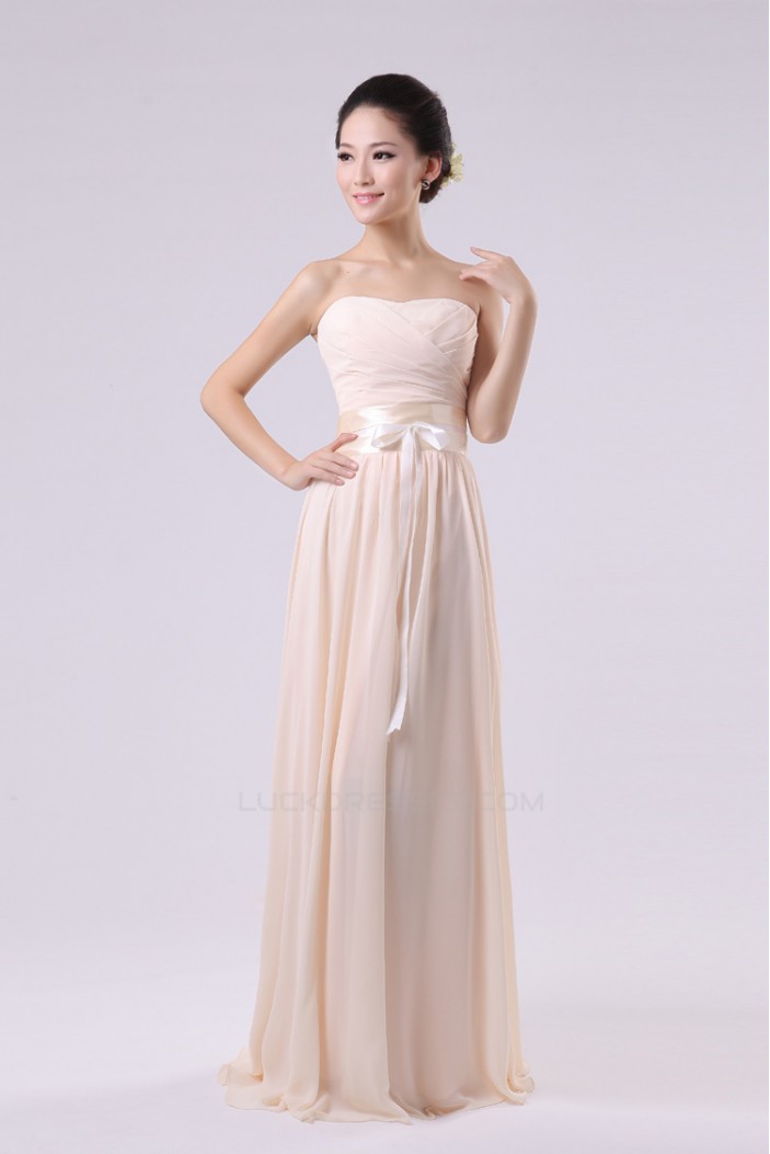 A-Line Strapless Long Chiffon Bridesmaid Dresses/Evening Dresses BD010574