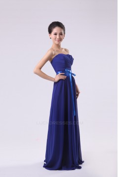 A-Line Strapless Long Royal Blue Chiffon Bridesmaid Dresses/Evening Dresses BD010575