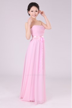 A-Line Strapless Long Pink Chiffon Bridesmaid Dresses/Evening Dresses BD010578