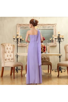 A-Line One-Shoulder Beaded Long Lilac Chiffon Bridesmaid Dresses/Evening Dresses BD010583