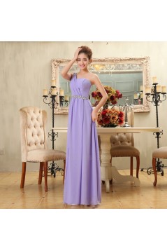 A-Line One-Shoulder Beaded Long Lilac Chiffon Bridesmaid Dresses/Evening Dresses BD010583