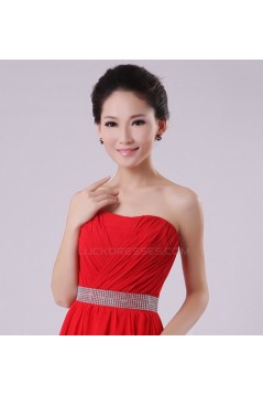 A-Line Strapless Long Red Chiffon Bridesmaid Dresses/Evening Dresses BD010601