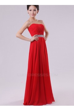 A-Line Strapless Long Red Chiffon Bridesmaid Dresses/Evening Dresses BD010601