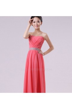 A-Line Strapless Long Blue Chiffon Bridesmaid Dresses/Evening Dresses BD010603