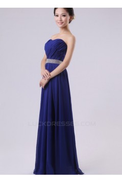 A-Line Strapless Long Blue Chiffon Bridesmaid Dresses/Evening Dresses BD010603