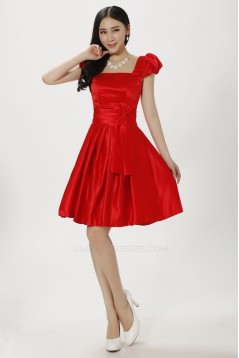 A-Line Short Red Satin Bridesmaid Dresses/Evening Dresses BD010611