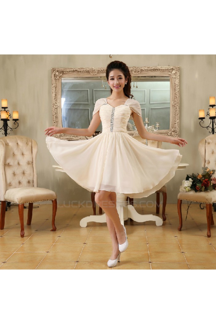A-Line Off-The-Shoulder Short Beaded Chiffon Bridesmaid Dresses/Evening Dresses BD010614