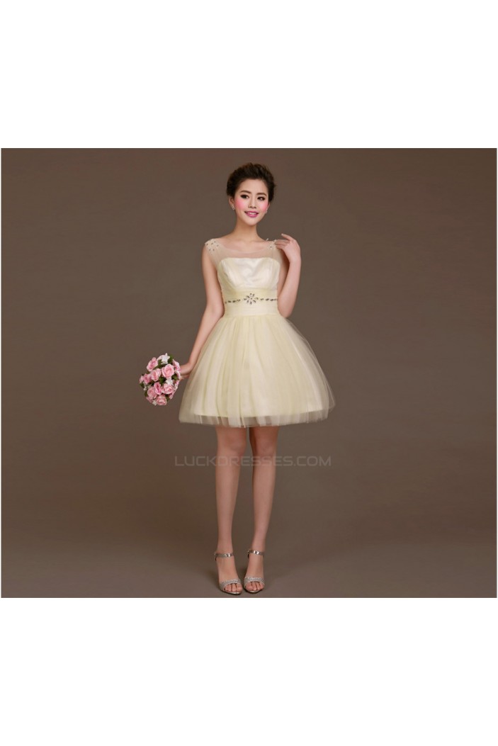 A-Line Beaded Tulle Short Bridesmaid Dresses/Evening Dresses BD010618