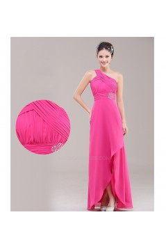 A-Line One-Shoulder Beaded Pink Chiffon Bridesmaid Dresses/Evening Dresses BD010623