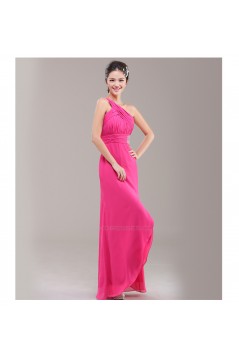 A-Line One-Shoulder Beaded Pink Chiffon Bridesmaid Dresses/Evening Dresses BD010623