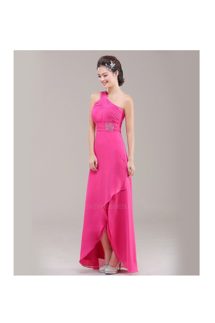 A-Line One-Shoulder Beaded Pink Chiffon Bridesmaid Dresses/Evening Dresses BD010623