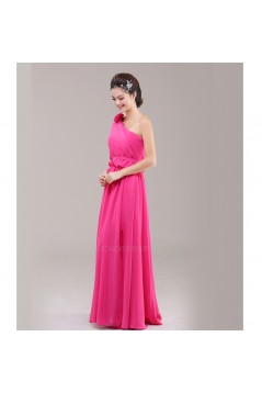 A-Line One-Shoulder Pink Chiffon Bridesmaid Dresses/Evening Dresses BD010624