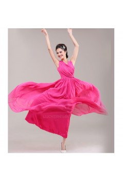 A-Line V-Neck Beaded Chiffon Long Pink Bridesmaid Dresses/Evening Dresses BD010627