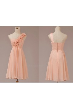 A-Line One-Shoulder Short Pink Chiffon Bridesmaid Dresses/Evening Dresses BD010630