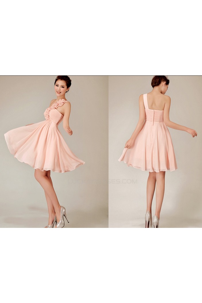 A-Line One-Shoulder Short Pink Chiffon Bridesmaid Dresses/Evening Dresses BD010630