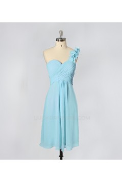 A-Line One-Shoulder Short Blue Chiffon Bridesmaid Dresses/Evening Dresses BD010641