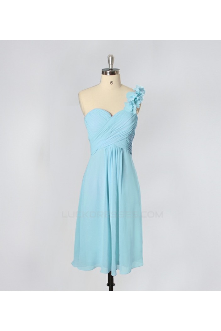 A-Line One-Shoulder Short Blue Chiffon Bridesmaid Dresses/Evening Dresses BD010641