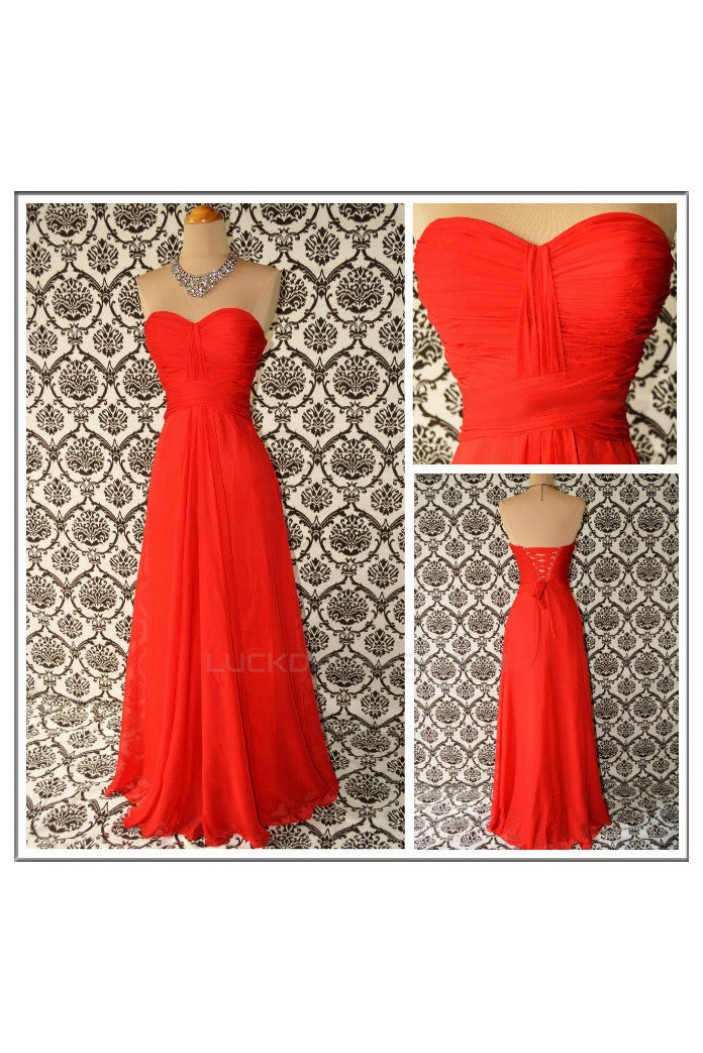 A-Line Sweetheart Long Red Chiffon Bridesmaid Dresses/Evening Dresses BD010644