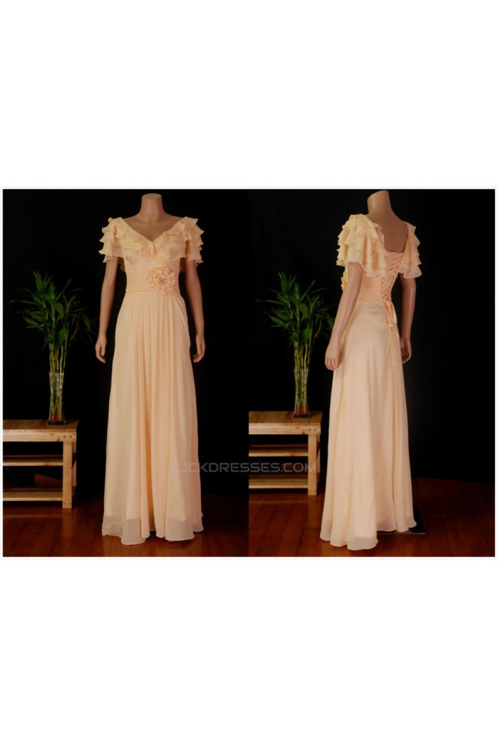 A-Line V-Neck Long Yellow Chiffon Bridesmaid Dresses/Wedding Party Dresses BD010690