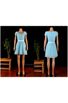 A-Line Short Sleeve Blue Chiffon Bridesmaid Dresses/Wedding Party Dresses BD010691