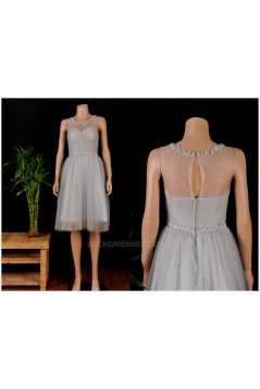 A-Line Short Grey Tulle Bridesmaid Dresses/Wedding Party Dresses BD010692
