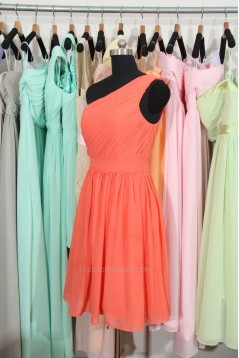 A-Line One-Shoulder Short Chiffon Bridesmaid Dresses/Wedding Party Dresses BD010699