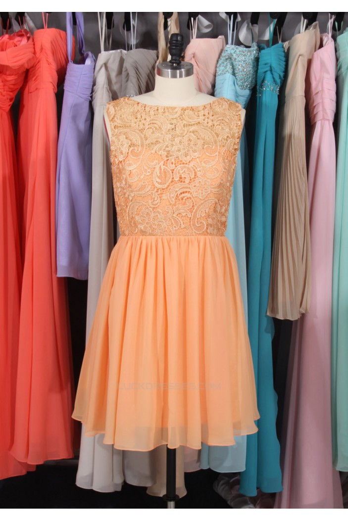 A-Line Short Lace and Chiffon Bridesmaid Dresses/Wedding Party Dresses BD010713