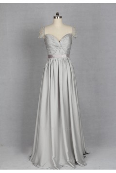 A-Line Sweetheart Cap Sleeve Long Grey Chiffon Bridesmaid Dresses/Evening Dresses BD010721