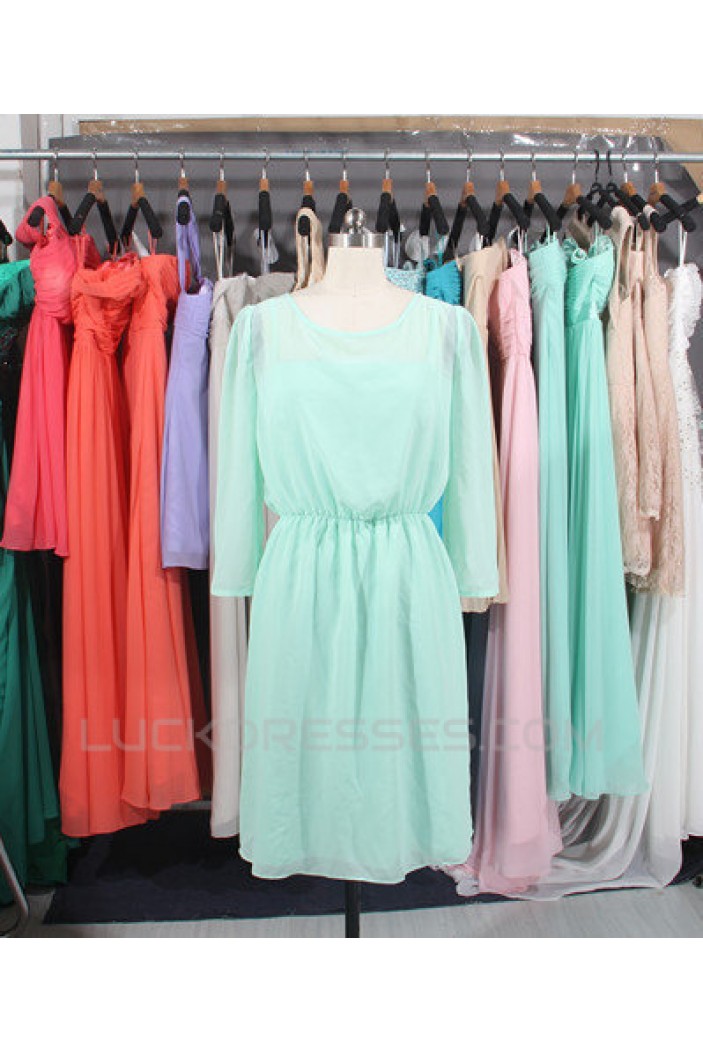 A-Line 3/4 Sleeve Short Chiffon Bridesmaid Dresses/Wedding Party Dresses BD010736