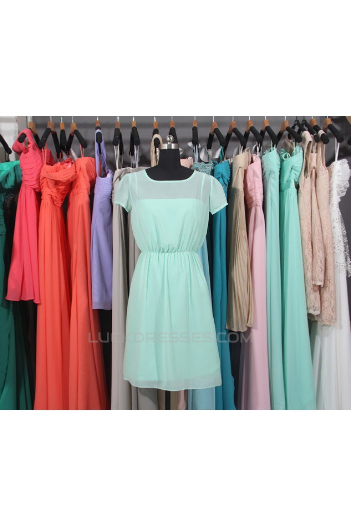 A-Line Short Sleeve Short Chiffon Bridesmaid Dresses/Wedding Party Dresses BD010737