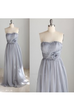 A-Line Strapless Long Grey Chiffon Bridesmaid Dresses/Wedding Party Dresses BD010742