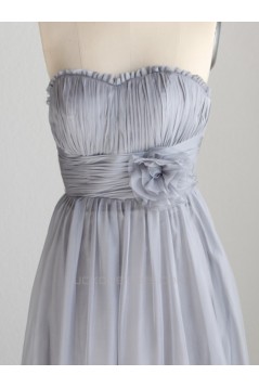 A-Line Strapless Long Grey Chiffon Bridesmaid Dresses/Wedding Party Dresses BD010742