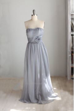 A-Line Strapless Long Grey Chiffon Bridesmaid Dresses/Wedding Party Dresses BD010742