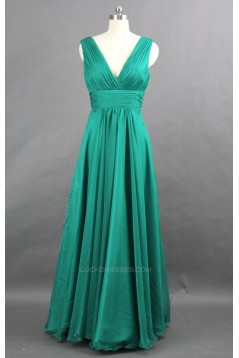 A-Line V-Neck Long Green Chiffon Bridesmaid Dresses/Wedding Party Dresses BD010749