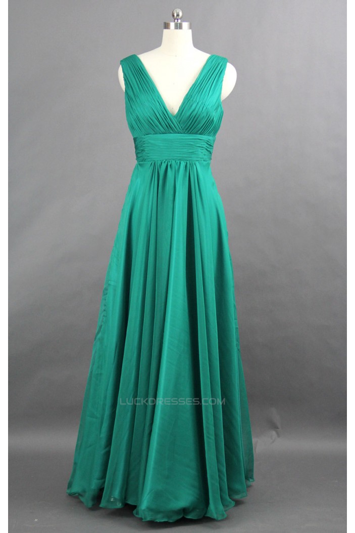 A-Line V-Neck Long Green Chiffon Bridesmaid Dresses/Wedding Party Dresses BD010749