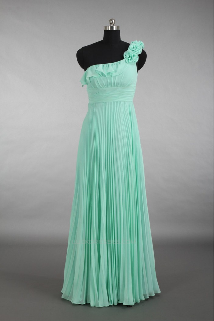 Empire One-Shoulder Pleated Long Green Chiffon Bridesmaid Dresses/Wedding Party Dresses/Maternity Dresses BD010786