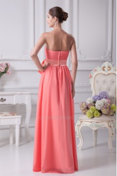 A-Line Strapless Floor-Length Handmade Flowers Chiffon Best Bridesmaid Dresses 02010001