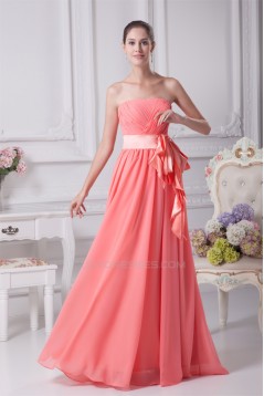 A-Line Strapless Floor-Length Handmade Flowers Chiffon Best Bridesmaid Dresses 02010001