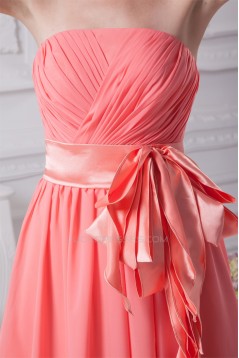 A-Line Strapless Floor-Length Handmade Flowers Chiffon Best Bridesmaid Dresses 02010001