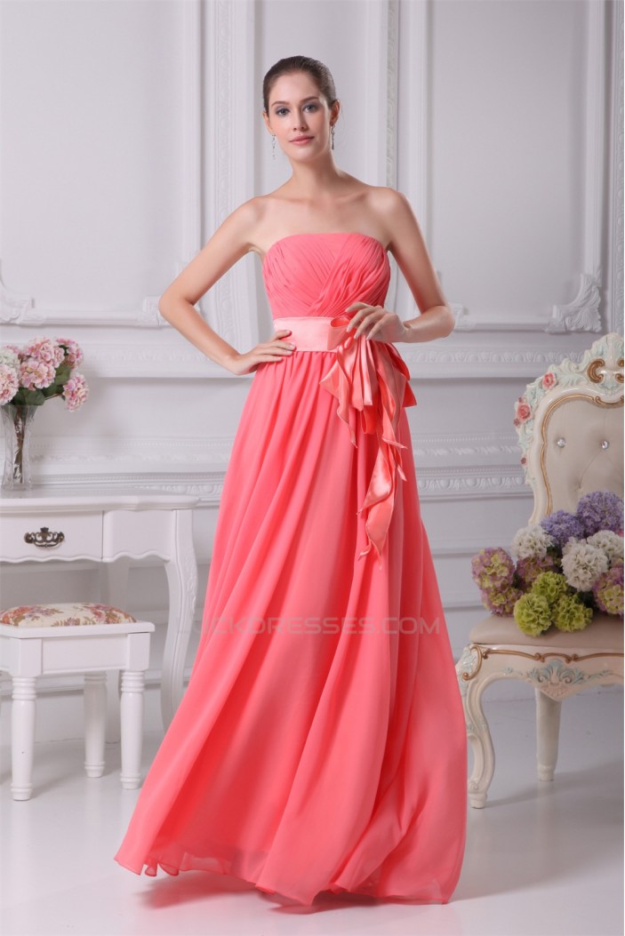 A-Line Strapless Floor-Length Handmade Flowers Chiffon Best Bridesmaid Dresses 02010001