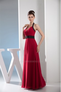 A-Line Halter Long Chiffon Red Bridesmaid Dresses 02010002