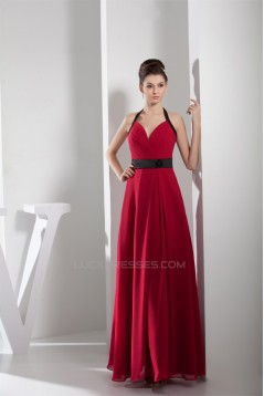 A-Line Halter Long Chiffon Red Bridesmaid Dresses 02010002