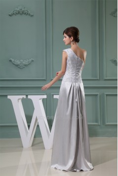 A-Line Beading One-Shoulder Sleeveless Lace Silk like Satin and Lace Best Long Bridesmaid Dresses 02010004