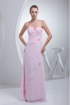 Beading Sweetheart Sleeveless Sheath/Column Long Pink Chiffon Bridesmaid Dresses 02010007